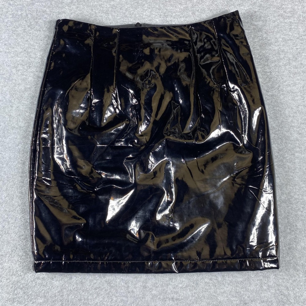 Elia Cher Skirt Womens US 4-6 Black Faux Leather‎ Vinyl Bodycon Mini High Waist